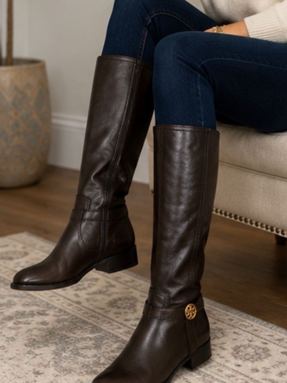 Tory Burch Brown Leather Bristol Riding Boots